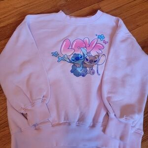 Love Stitch Light Pink Crewneck Sweatshirt with Stitch & Angel Graphic